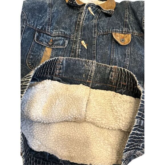 VTG 90's Limited Edition Men's Leather & Denim Sherpa Bone Toggle Button Jacket‎ - Picture 8 of 9